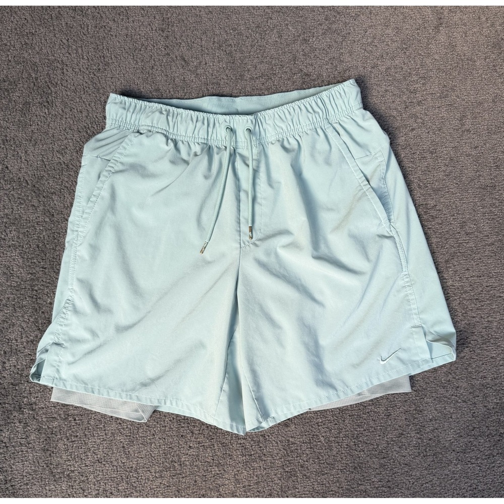 Nike Mens Dri-FIT 2-in-1 Running Shorts Light Sage Green Size M Zipper Pocket